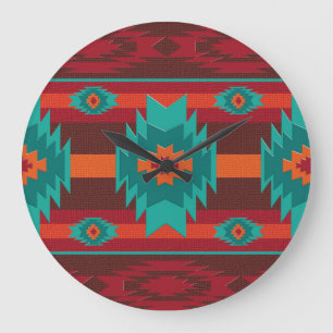 Grande Horloge Ronde modèle géométrique ethnique de southwestrn