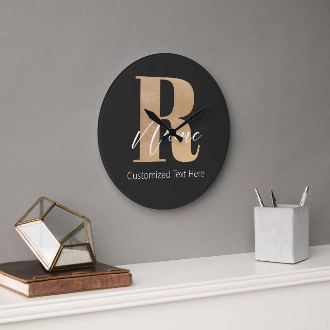 Grande Horloge Ronde Modern Monogrammed Initial R & Name Personalized (Bureau)