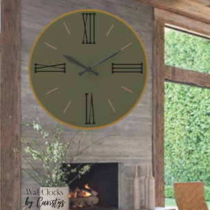 Grande Horloge Ronde Modern Olive with Gold Trim Acrylic Wall Clock