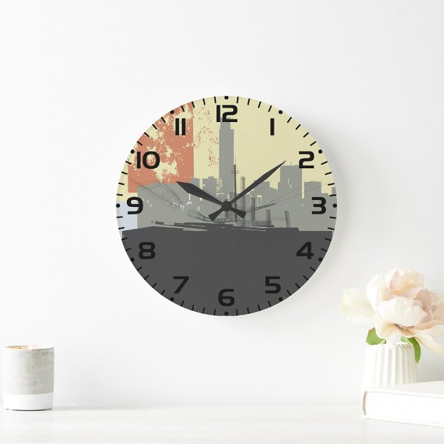 Grande Horloge Ronde Moderne Abstrait Arrière - plan urbain Vibrant (Créateur téléchargé)