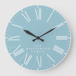 Grande Horloge Ronde Moderne Chic Élégant Style Bleu Céleste Famille