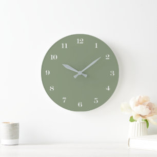 Grande Horloge Ronde Moderne Chic Minimaliste Vert Sauge et Blanc