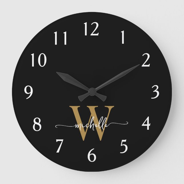 Grande Horloge Ronde Moderne Élégante Écriture de Nom en Monogramme Noi (Recto)