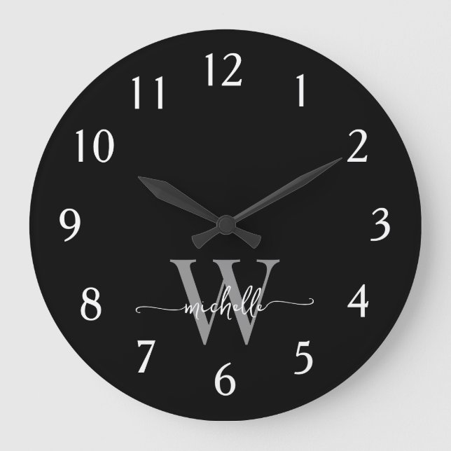 Grande Horloge Ronde Moderne Élégante Écriture de Nom Monogramme Noir G (Recto)