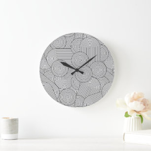 Grande Horloge Ronde Moderne Géométrique du Milieu du Siècle Arche Noir