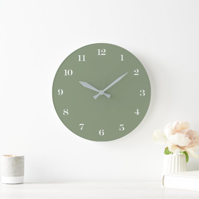 Grande Horloge Ronde Moderne minimaliste Sage chic Vert et blanc (Maison)