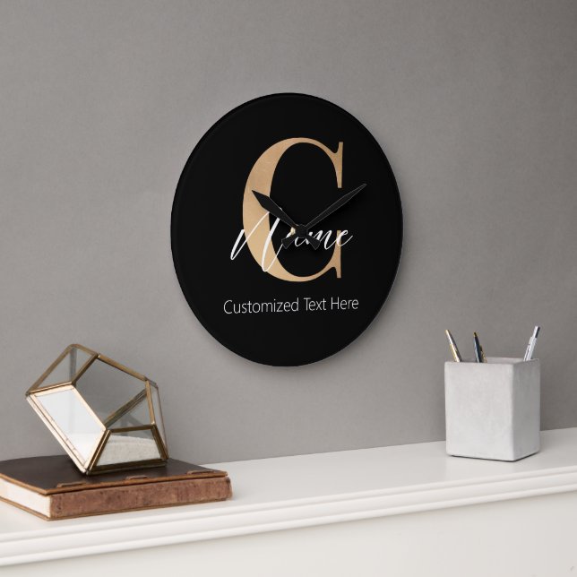 Grande Horloge Ronde Moderne Monogramme Initial C & Nom Personnalisé (Bureau)