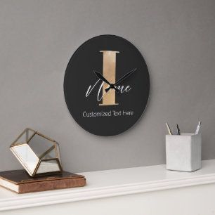 Grande Horloge Ronde Moderne Monogramme Initiale I & Nom Personnalisé