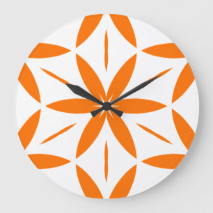 Grande Horloge Ronde Moderne Orange Géométrique Floral de Milieu de Siè