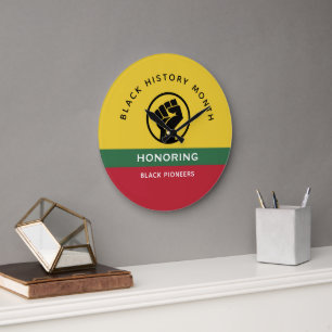 Grande Horloge Ronde Mois de l'histoire noire Texte courbe afro-américa