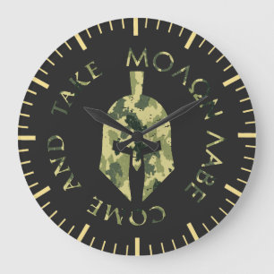 Grande Horloge Ronde Molon Labe Casque de Spartiate Camouflage Militair