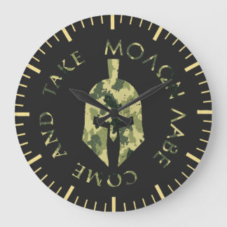 Grande Horloge Ronde Molon Labe Casque de Spartiate Camouflage Militair