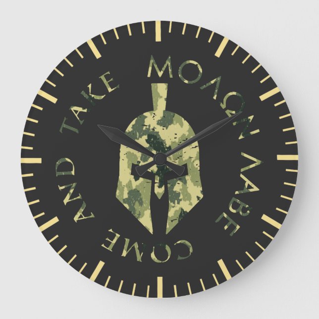 Grande Horloge Ronde Molon Labe Casque spartiate Camo militaire (Recto)