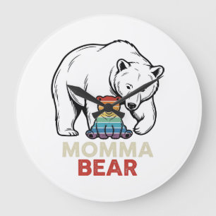 Grande Horloge Ronde Momma Bear Arc-en-ciel Design de T-shirt avec Grav