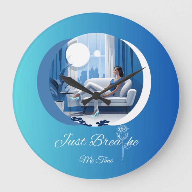 Grande Horloge Ronde Mon Temps Respire Juste Le Bleu (Recto)