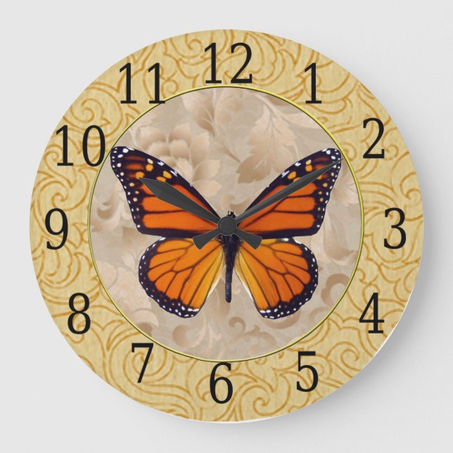 Grande Horloge Ronde Monarch Butterfly On Floral Clock (Recto)
