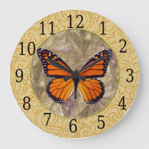 Grande Horloge Ronde Monarch Butterfly On Stein Glass Clock
