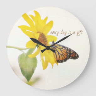 Grande Horloge Ronde Monarch Butterfly on Sunflower Acrylic Wall Clock