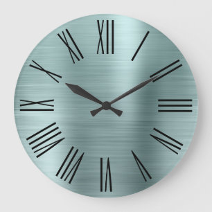 Grande Horloge Ronde Monnaie d'argent Feuille de métal brossée Chiffres