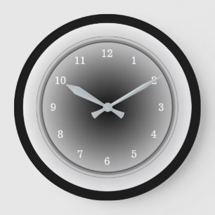 Grande Horloge Ronde Monochrome noir de gris blanc et argenté