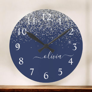 Grande Horloge Ronde Monogramme à Parties scintillant étincelante en ar