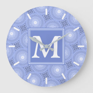 Grande Horloge Ronde Monogramme bleu cercles motif