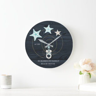 Grande Horloge Ronde monogramme bleu turquoise côtier