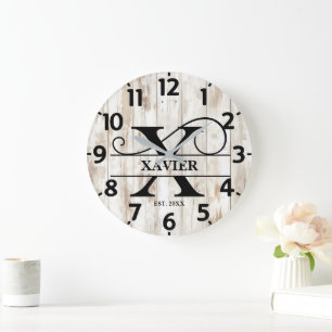 Grande Horloge Ronde Monogramme Campagne Rustique