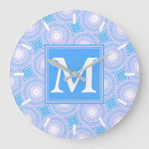 Grande Horloge Ronde Monogramme Cercles bleu électrique motif