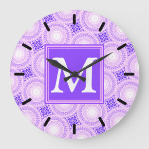 Grande Horloge Ronde Monogramme cercles violets motif