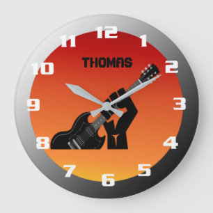 Grande Horloge Ronde Monogramme de guitare Cool