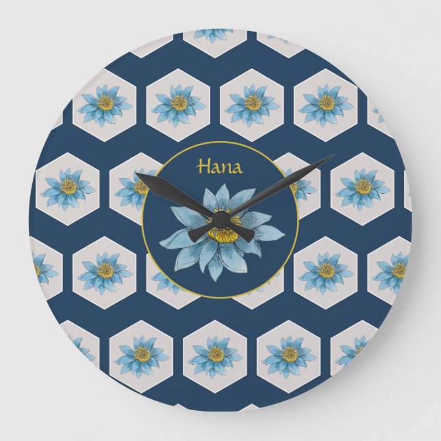 Grande Horloge Ronde Monogramme de Motif de Lily géométrique japonais (Recto)