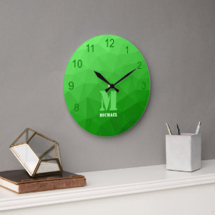 Grande Horloge Ronde Monogramme de Motif géométrique vert clair