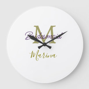 Grande Horloge Ronde Monogramme de tribu de mariée simple en or p