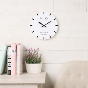 Grande Horloge Ronde Monogramme élégant avec nom de couple Élégant