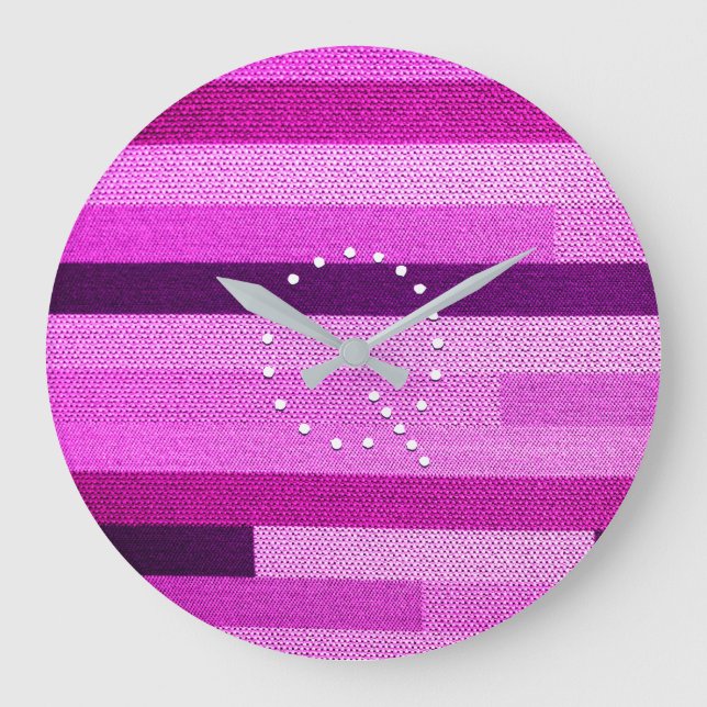 Grande Horloge Ronde Monogramme en tissu rayé rose Customisé (Recto)