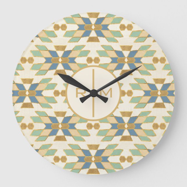 Grande Horloge Ronde Monogramme| Extérieur Geo Step| Motif tribal (Recto)