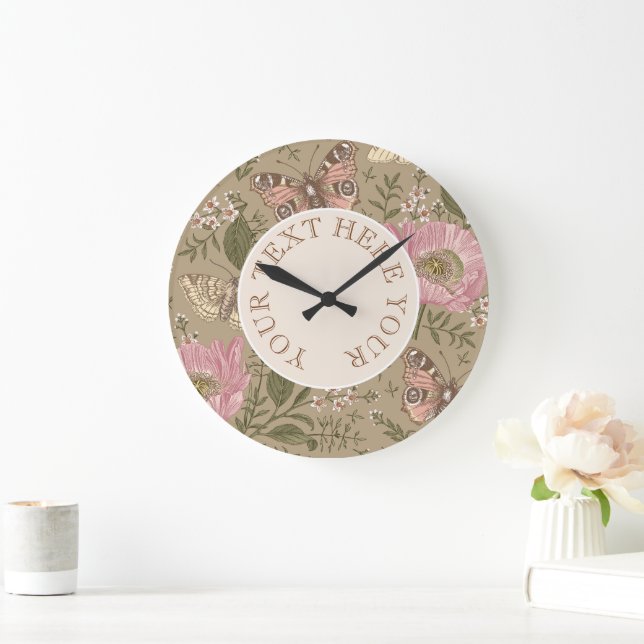 Grande Horloge Ronde Monogramme floral botanique de fleurs sauvages à l (Maison)