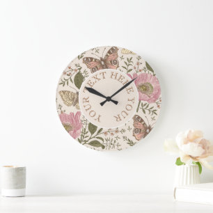 Grande Horloge Ronde Monogramme floral botanique de fleurs sauvages à l