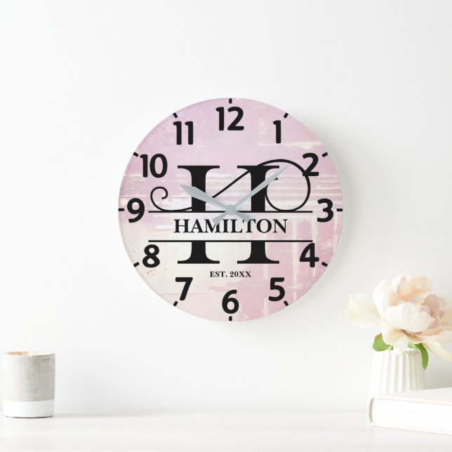 Grande Horloge Ronde Monogramme H lavande pâle en détresse (Maison)