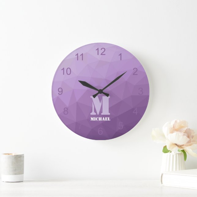 Grande Horloge Ronde Monogramme Motif à maille de lavande violet (Maison)
