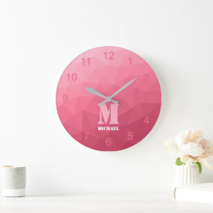 Grande Horloge Ronde Monogramme Motif rose à maillage géométrique rose
