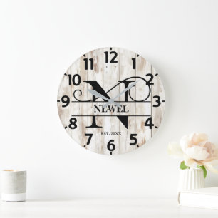 Grande Horloge Ronde Monogramme N Maison de Campagne Rustique
