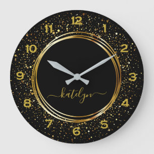 Grande Horloge Ronde Monogramme noir Golden parties scintillant