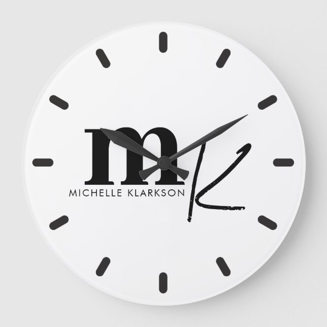 Grande Horloge Ronde Monogramme noir minimaliste moderne (Recto)