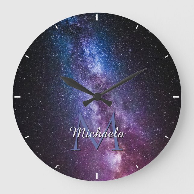 Grande Horloge Ronde Monogramme personnalisable à voie lactée (Recto)