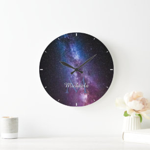 Grande Horloge Ronde Monogramme personnalisable à voie lactée