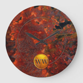 Grande Horloge Ronde Monogramme personnalisé Roue Vintage et or Steampu