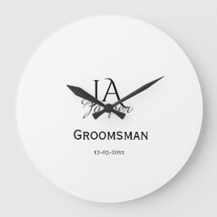 Grande Horloge Ronde Monogramme personnalisé témoin nom date