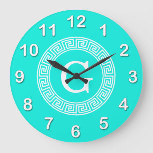 Grande Horloge Ronde Monogramme principal grec blanc d'initiale de